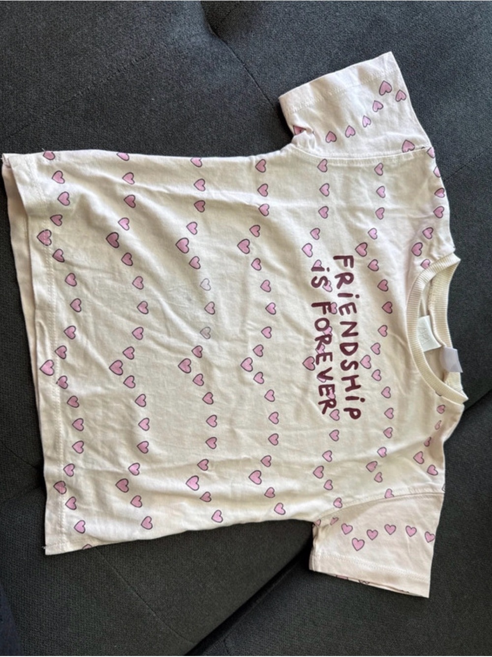 Zara cream Tee with Pink Heart Print and 'Friendship Is Forever' Graphic